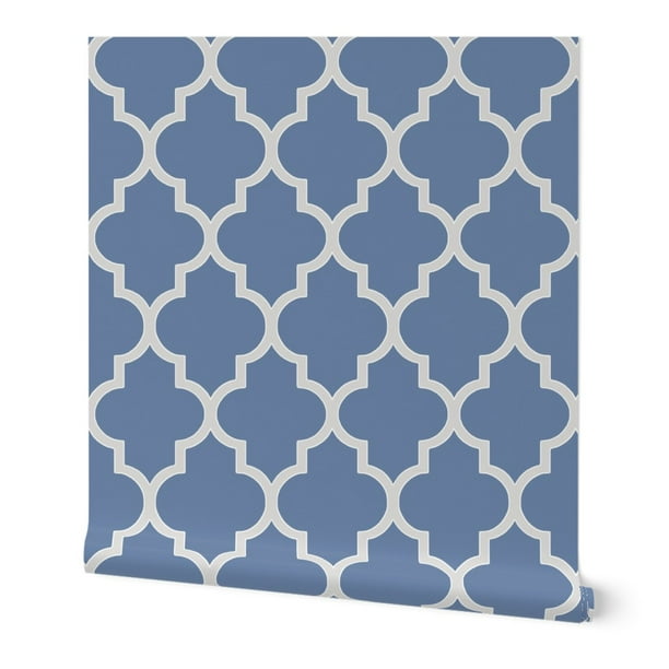 Wallpaper Roll Blue Ogee Geometric French Quatrefoil Moroccan 24in x 27ft